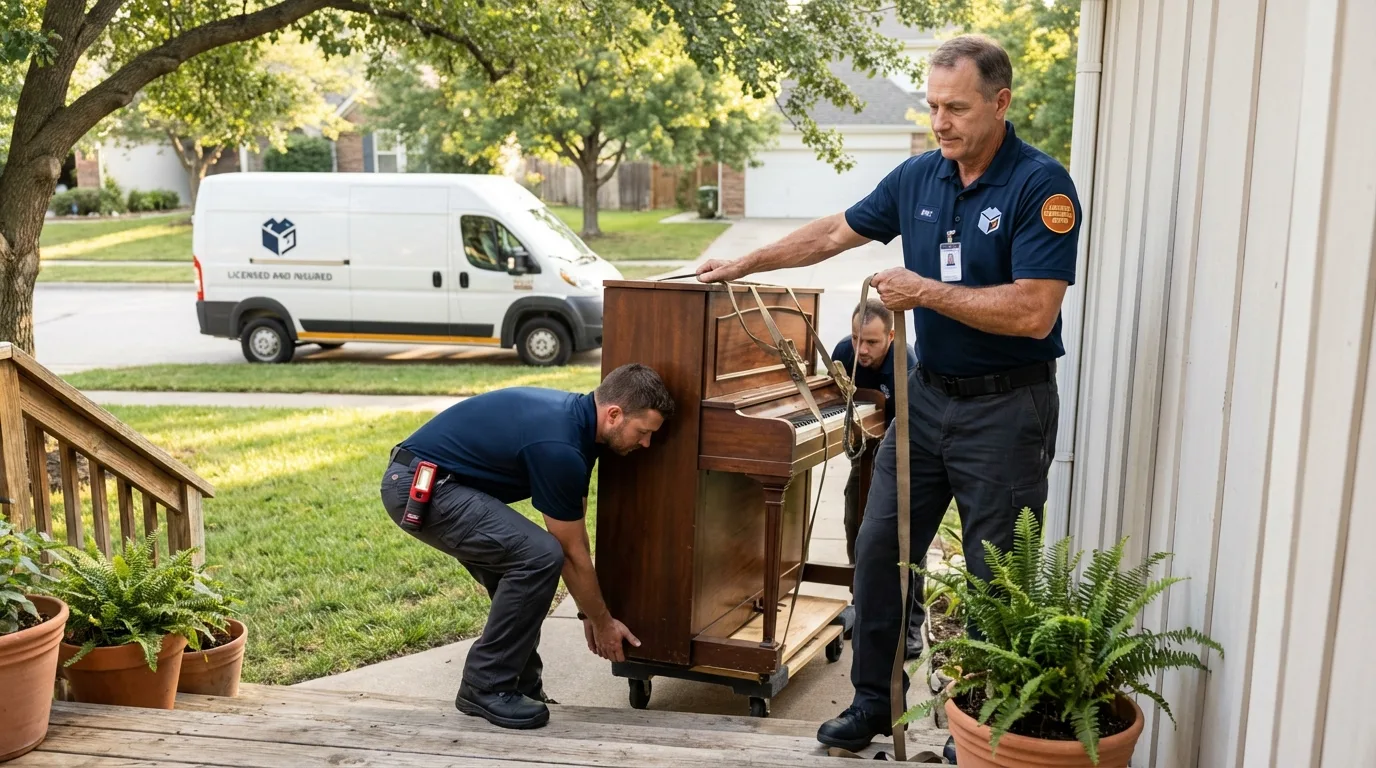 Licensed piano movers securing grand piano in Bothell, WA