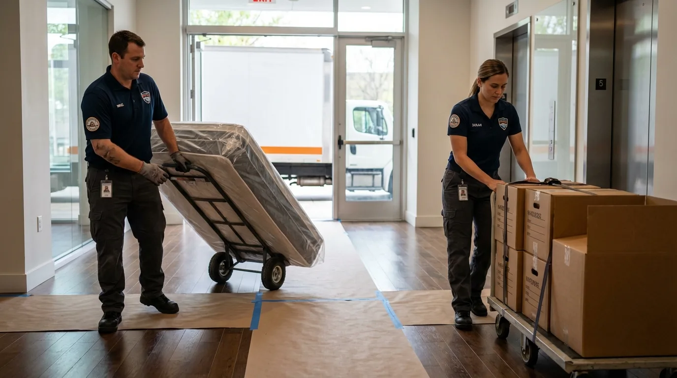Professional apartment movers loading elevator in Bothell, WA